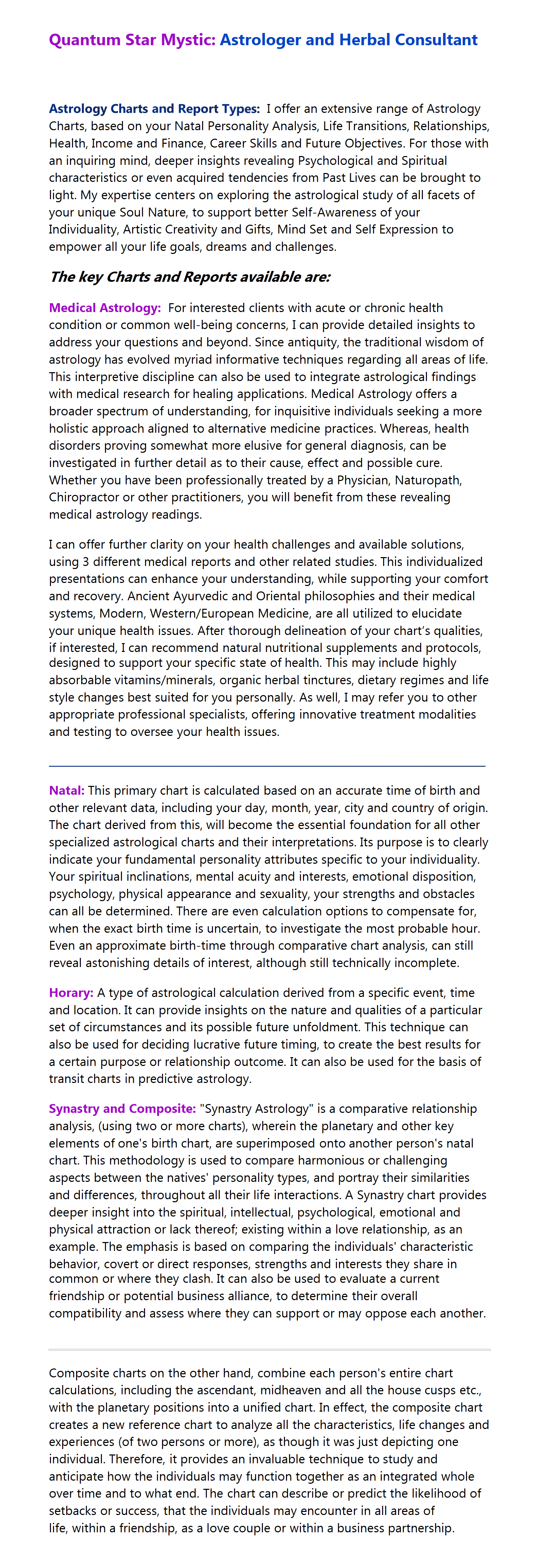 Astrology Charts QUANTUM STAR MYSTIC
